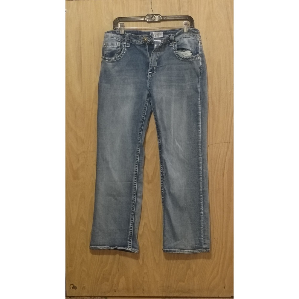 Y Jeans Los Angeles Womens 15/16 Blue Denim Embroidered Rhinestone Straight Leg
